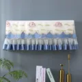 Embroidered lotus hanging air conditioner dust cover lace mesh protective sleeve cover - Universal for 1-1.5 HP (Length Within 86 cm) / Lotus Blue - Use Without Removing