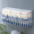 Detail shot of a wall-mounted AC dust cover with elegant lotus embroidery and blue lace trim. - Universal for 1-1.5 HP (Length Within 86 cm) / Lotus Blue Full Cover (Remove to Use)