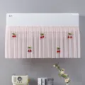 Pink pleated air conditioner cover with cute cherry decoration, dustproof wind shield for home use - 1m Long and 40cm High with Velcro / Ice Silk - Pink with Cherry
