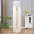 Detail view of the cylindrical vertical air conditioner dust cover with delicate lace embroidery. - Universal Air Conditioner Cover (Height 180cm) / Golden Flower Blue & Beige Gauze