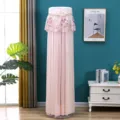 Detailed view of pink vertical air conditioner dust cover with delicate floral lace mesh design. - Single Bloom Pink