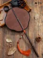 Traditional Chinese bamboo woven fan with long handle and orange tassel for vintage decor. - Begonia Waist Fan