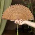 Exquisite natural sandalwood folding fan vintage chinese style hand fan for hanfu gift - Hundred Butterflies Green Sandalwood