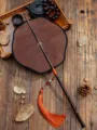 Traditional Chinese Woven Bamboo Fan Vintage Style Long Handle Orange Tassel Variant - Lily Waist Fan