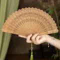 Natural sandalwood folding fan oriental style retro hand fan traditional chinese gift - Cloud Swallow Green Sandalwood