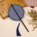 Mini klassieke oprolbare bamboe ronde waaier, draagbare opvouwbare Hanfu fotografie koeling. - 35cm Lengte / Achtbladige Blauwe Shirt