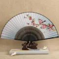 Abanico plegable de seda de estilo chino con soporte de madera caja de regalo flores - Yizhi Zhiqi
