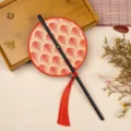 Klassieke mini opvouwbare ronde waaier met bamboe handvat en kwastje voor Hanfu foto. - 35cm Lengte / Ronde Roze Radijs