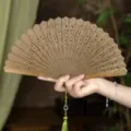 Natural green sandalwood folding fan traditional Chinese style hand fan for hanfu gift - Xingman Relief Green Sandalwood