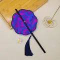 Traditionele Chinese opvouwbare taillewaaier met bloemmotief en blauwe kwast - 35cm Lengte / Achtbladige Ginkgo Paarsblauw