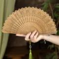 Green Sandalwood Folding Fan Handheld Retro Chinese Style Vintage Gift Variant SKU - Limang Green Sandalwood