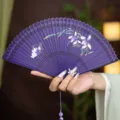 Chinese style purple bamboo folding fan carved hollow hand fan vintage craft gift dance fan - Purple Quiet Flower and Butterfly