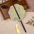Mini opvouwbare ronde waaier Chinese stijl Hanfu fotografie prop draagbare bamboe handvat - 35cm Lengte / Achtbladige Bloemenseizoen