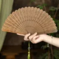 Natural sandalwood folding fan, antique Chinese style carved hand fan with tassel gift. - Qingyi Green Sandalwood