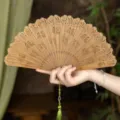 Natural sandalwood folding fan vintage style hand fan for women hanfu cheongsam gift - Butterfly Flower Green Sandalwood