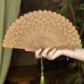 Natural green sandalwood folding fan vintage hand fan for Hanfu Qipao gift 8 inch - Butterfly Rhyme Green Sandalwood