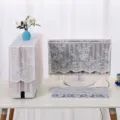 Lace computer dust cover set scene showing elegant white floral pattern on screen and host. - Three-Piece Set / Evening Glory Beige 24-27 Inches Universal