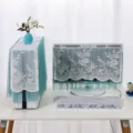 Lace computer dust cover set, monitor and host protector, decorative green mesh desktop decor. - Three-Piece Set / Evening Glory Green 24-27 Inches Universal