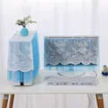 Detail view of blue lace computer dust cover set showcasing delicate floral patterns and mesh. - Three-Piece Set / Convolvulus Blue 17-23 Inch Universal