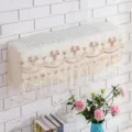 1.5HP lace embroidered wall-mounted air conditioner dust cover, beige fabric protective cover. - Stay-On AC Cover (2P, 92cm Length) / Begonia Beige