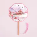 Traditional Chinese style round hand fan with wooden handle and pink tassel for Hanfu dance. - Eight-Petal Fan - Crane in Palace