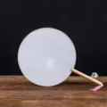 Blank traditional Chinese round fan with wooden handle DIY silk fan for Hanfu dance - Original Wood Handle Yellow Edge