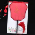 Red Chinese style antique round fan with golden floral pattern tassel handicraft decor - Gold Stamping Fairy Black Beech Wood Handle
