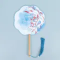 Traditional Chinese Hanfu round fan with nine-tailed fox pattern and wooden handle. - Eight-Petal Fan "Nine-Tailed Fox"
