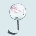 Chinese traditional silk round fan with wooden handle and tassel for Hanfu photography. - Misty Rain Jiangnan - Black Handle