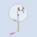 Traditional Chinese round silk fan with wooden handle and elegant lotus ink painting design. - Lotus & Playful Fish - Raw Wood Handle