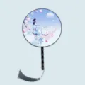 Eventail rond chinois translucide avec manche en bois et pompon pour danse Hanfu photo. - Pleine lune aux mille lanternes - Manche noir