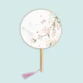 Traditional Chinese silk round fan with wooden handle and floral art design for photography. - Return of Spring - Natural Wood Handle