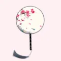 Traditional Chinese round hand fan with wooden handle and grey tassel, vintage floral design. - Jasmine Fragrance - Black Handle
