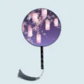 Chinese style round palace fan wooden handle cherry blossom print dance photography Hanfu accessory - Flower Message in Dreams - Black Handle
