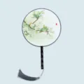 Traditional Chinese round fan with elegant floral watercolor painting and nice tassel. - Unfinished Pear Blossoms - Black Handle