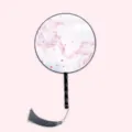 Traditional Chinese style round fan with cherry blossom pattern wooden handle and tassel. - Hidden Moon Sakura Dream - Black Handle