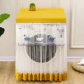 Frontlader Waschmaschine Staubschutz Abdeckung, gelber Spitzen Netto Stoff mit Schwanen Stickerei. - 60/60/85 cm Einheitsgröße / Schwanengelb
