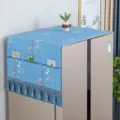 European style refrigerator dust cover for double door fridge, blue floral fabric with fringe pockets. - Blue Leaves