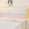Cremefarbener minimalistischer Bettkopfteilbezug, weicher Schutzbezug staubdicht für Schlafzimmer. - Betthaupt-Bezug (1,5 m Breit x 75 cm Hoch) / Rosa Patchwork mit Schleife