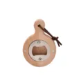 Wooden magnetic bottle opener with leather strap, durable stainless steel cap opener tool. - Beech Round