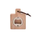 Wooden magnetic bottle opener with brown leather strap fridge sticker design variant. - Beech Wood Square