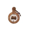 Acacia wood magnetic bottle opener with leather strap for beer and beverage caps kitchen tool. - Acacia Wood Round