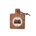 Acacia wood magnetic bottle opener with leather lanyard, rustic beer cap opener tool. - Acacia Wood Square