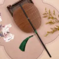 Éventail Rond Hanfu en Bambou Fait Main avec Long Manche et Goutte Verte Vintage Rétro - Rond-taille