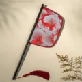 Klassieke Chinese waaier Hanfu fotografie accessoire met rood ginkgoblad motief. - Verraste zwaan - Vouwventilator mes