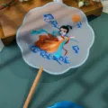 Chinese traditional embroidered round fan with wooden handle and tassel for Hanfu dance. - Double-Sided Embroidered 8-Petal Fan - Chang'e Flying to the Moon (Beechwood Handle)