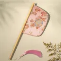 Abanico bordado rosa clásico chino, accesorio de baile Hanfu portátil con mango de madera. - Wanyan - Abanico de cuchillos