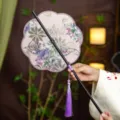 Ancient style bamboo waist fan, Hanfu folding round fan with purple tassel, portable classic craft. - 8-Petal Purple Indigo Waist Fan (Bamboo Edge)