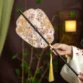 Chinese Traditional Hanfu Round Fan Bamboo Tassels Classical Portable Waist Fan Black Variant - Flat Top Palace Brocade Jade Waist Fan (Bamboo Edge)