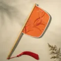 Chinese stijl houten handvat waaier oranje handwaaier Hanfu foto prop kwastje ontwerp - Lühua meswaaier